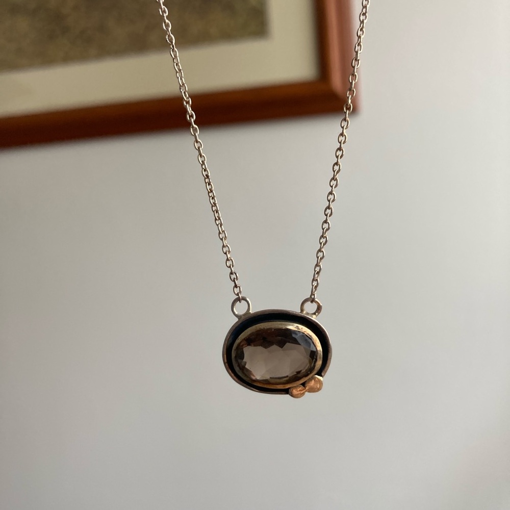 Silver and Brown Oval Pendant Necklace